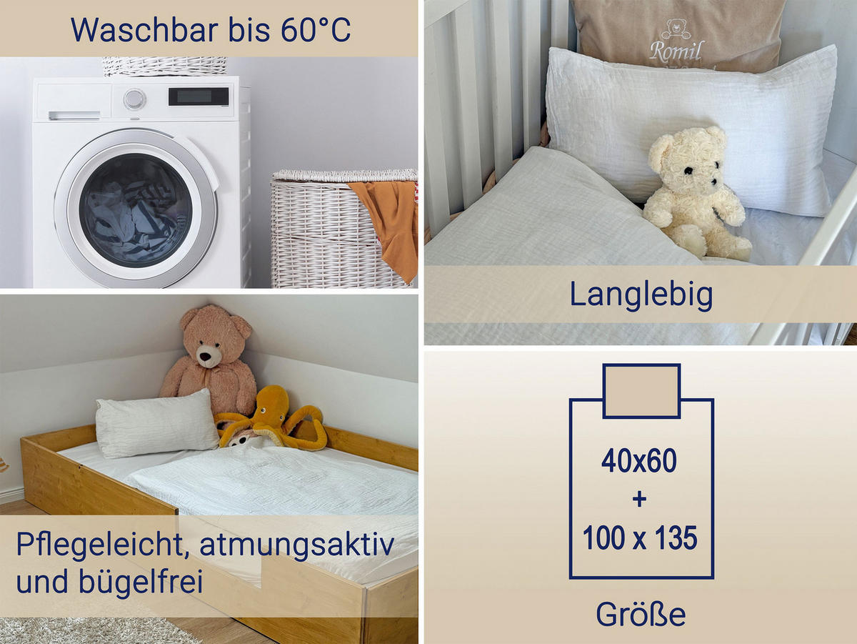 BETTWÄSCHE, 2er-Set, 40x60+100x135 cm, 100% Baumwolle, Beige - Creme, Textil (100/135cm) - Zollner