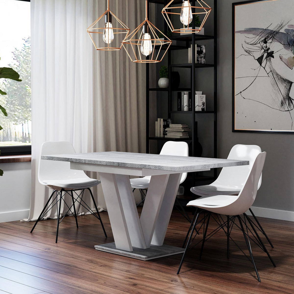 ESSTISCH Grau Betonoptik und Weiß Ausziehbar 120 - 160 cm - Weiß/Grau, Holzwerkstoff (120/80/75cm) - PROSPERO