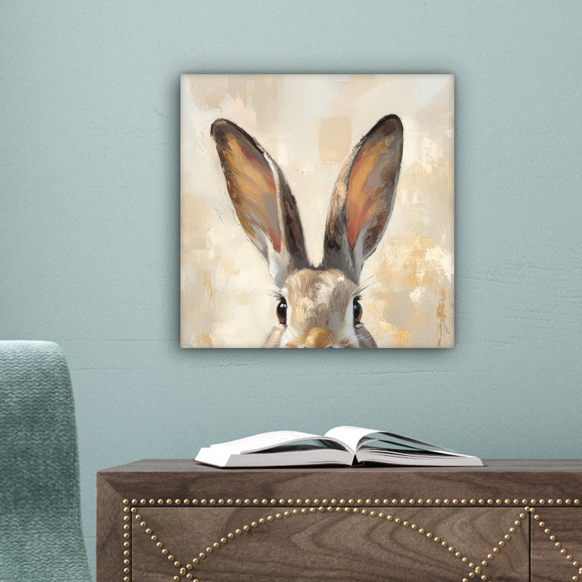 LEINWANDBILD Hase - Ohren - Braun Deko Wohnzimmer 20x20 cm - Beige, Textil (20/20cm) - MuchoWow