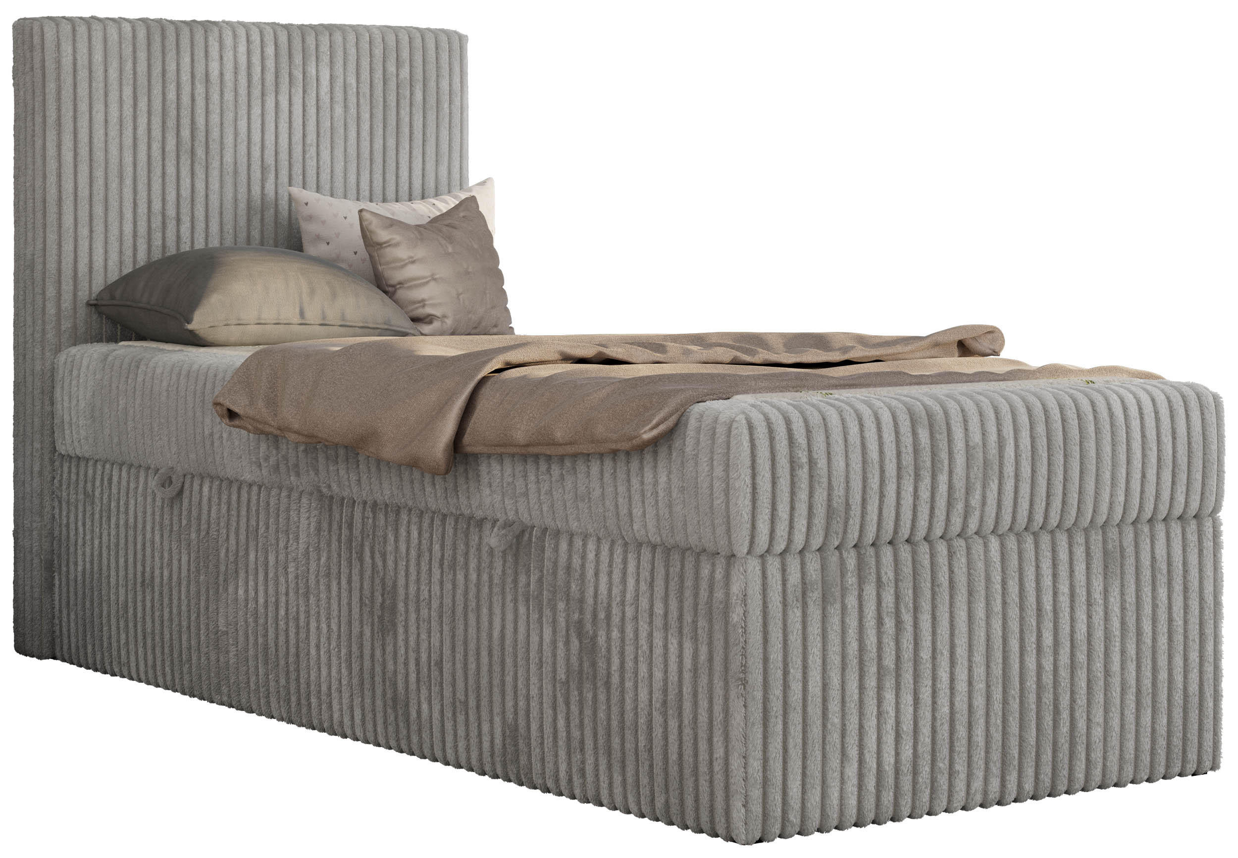 JUGENDBETT TILIO 90/200 - Hellgrau - H4 - Links Seite - Hellgrau, Textil (90/200cm) - MKS