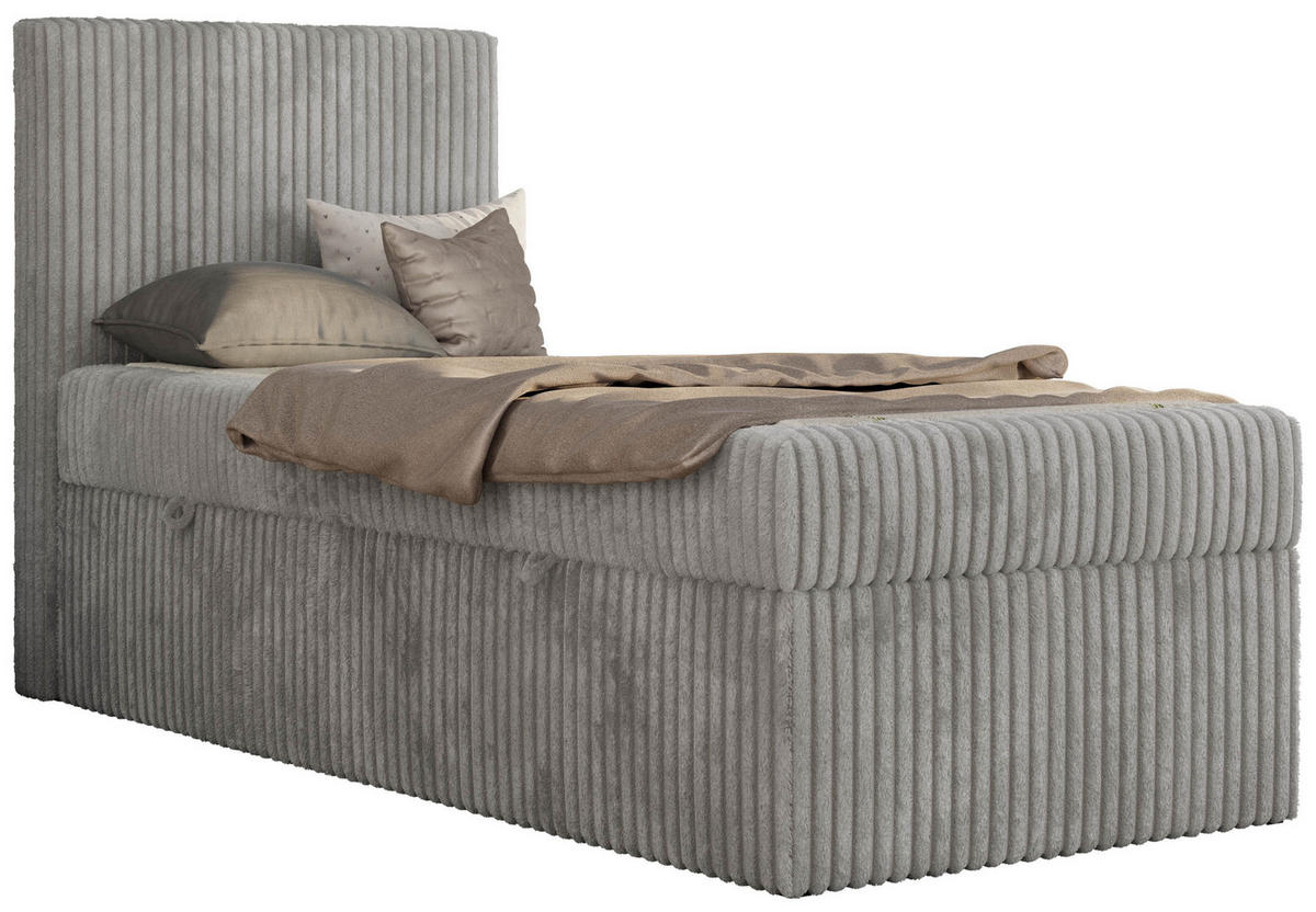 JUGENDBETT TILIO 90/200 - Hellgrau - H4 - Links Seite - Hellgrau, Textil (90/200cm) - MKS