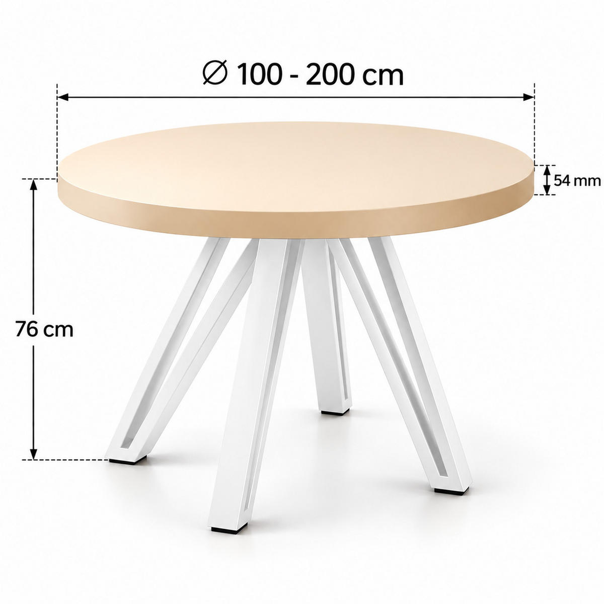 ESSTISCH rund ausziehbar 100/200/76 cm, Kaschmir, 54 cm Tischplatte + Industrial Metallgestell Weiß - Kaschmir/Weiß, Holzwerkstoff/Metall (100/200/76cm) - Damale Möbel
