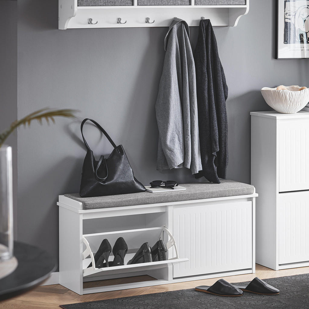 Thumbnail - SoBuy Schuhbank, Weiß, Holzwerkstoff, 100x46x26 cm, Garderobe, Garderobenbänke, Schuhbänke