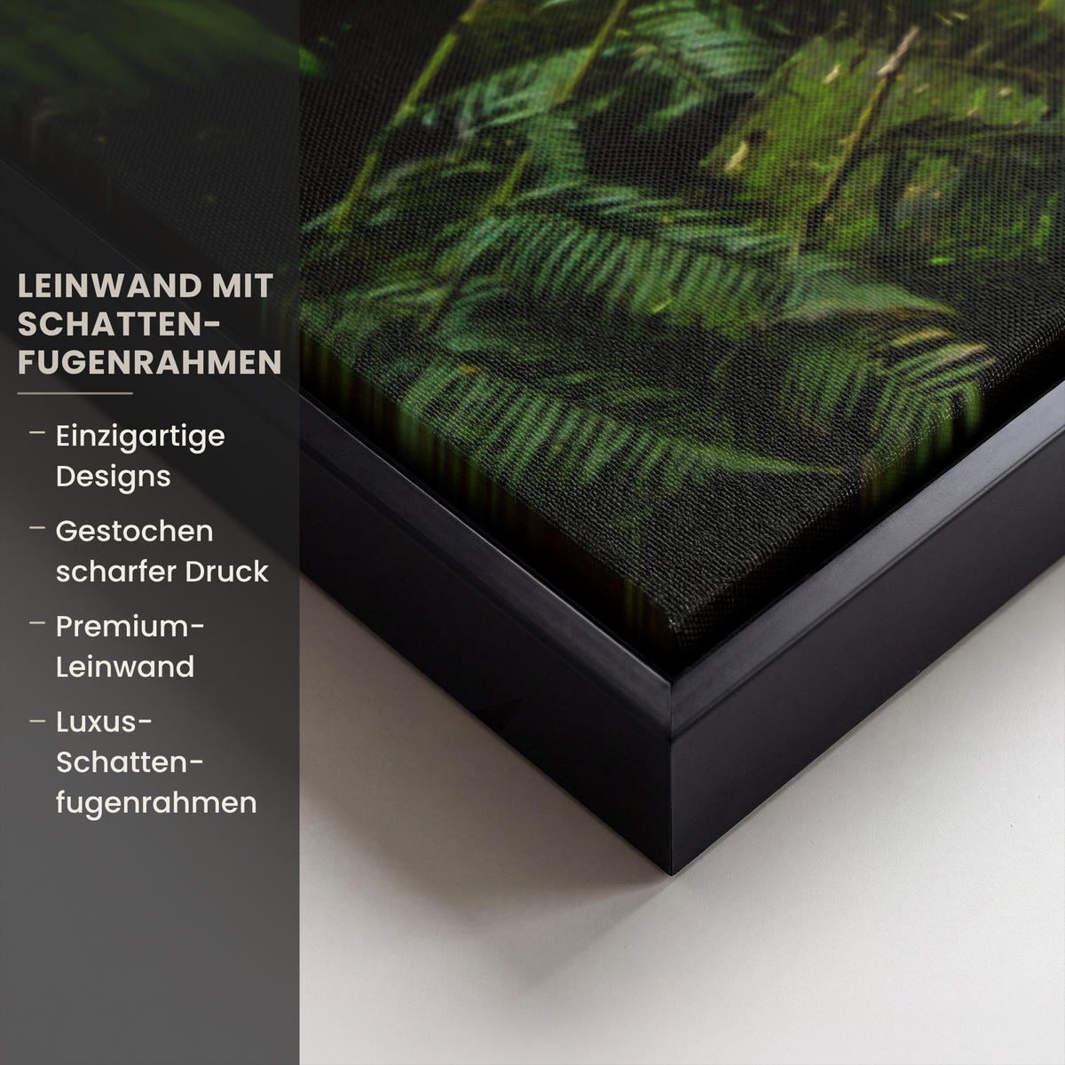 LEINWAND Bilder mit Rahmen - Dschungel - Wasserfall - Australien - Pflanzen - Natur - 90x90 - Dunkelgrün, Textil (90/90cm) - MuchoWow