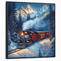 LEINWAND Bilder mit Rahmen - Zug - Weihnachten - Schnee - Weihnachtszug - 90x90 - Anthrazit, Textil (90/90cm) - MuchoWow