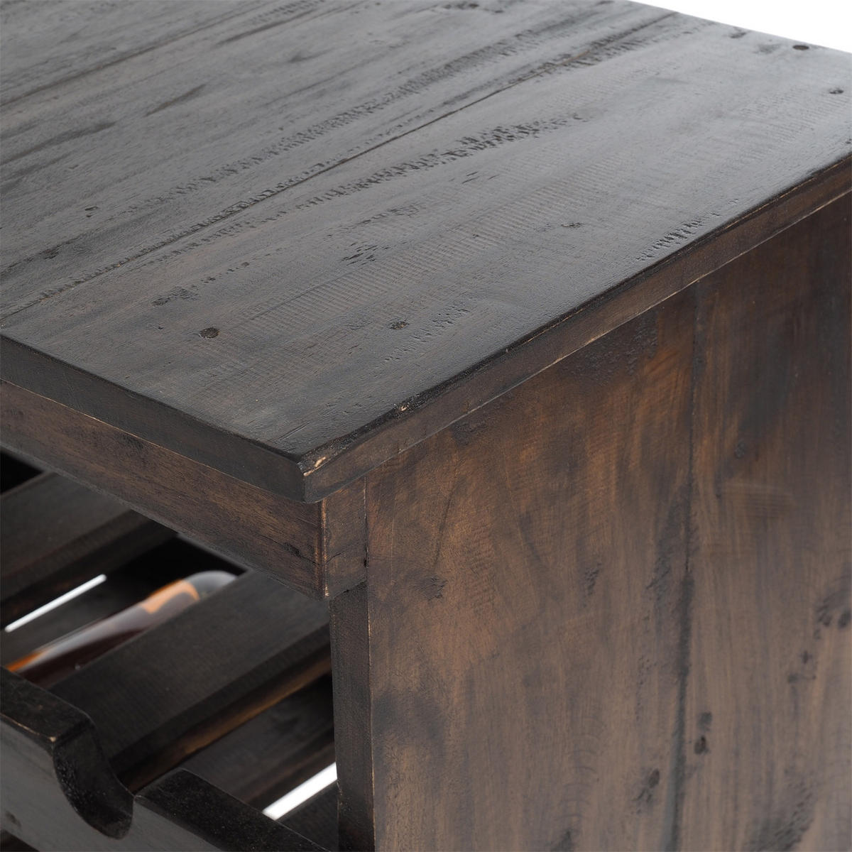 FLASCHENREGAL RUSTIQUE Recyclingholz massiv, für 12 Flaschen, mit Ablagefläche 03 dunkelbraun - Dunkelbraun, Holz (70/70/38cm) - DESIGN DELIGHTS