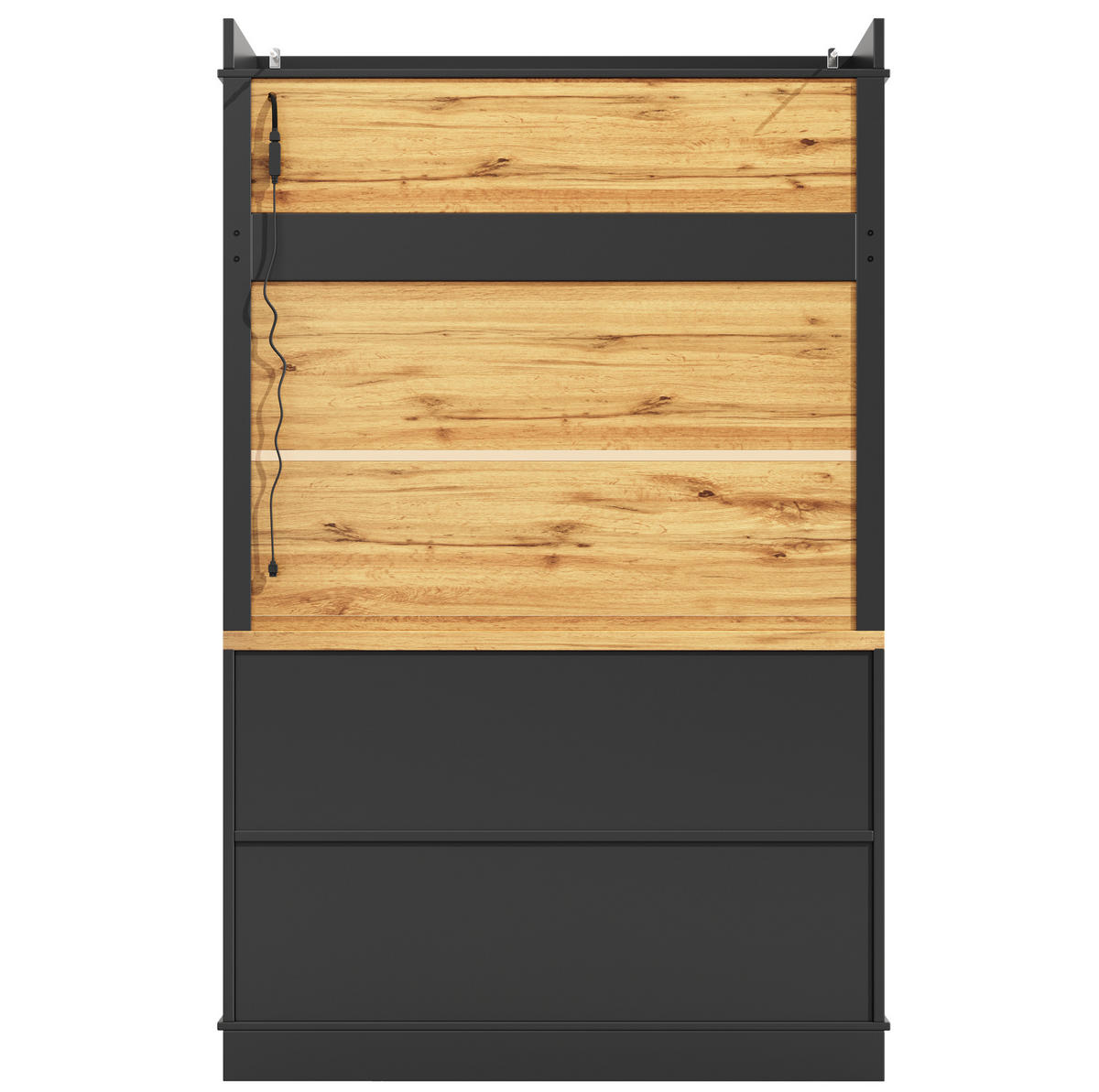 BUFFET 107/43/184 cm in Schwarz mit LED-Beleuchtung und viel Stauraum - Schwarz, Holzwerkstoff (107/184/43cm) - Flora Grace