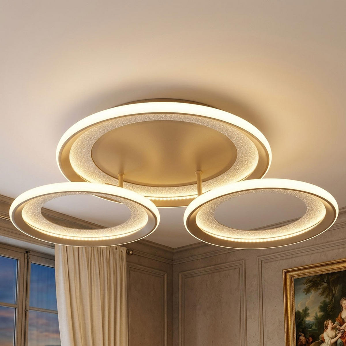LED DECKENLEUCHTE Glitra Metall sandfarben - Bernsteinfarben, Metall (62.5/60.5/11cm) - Globo Lighting