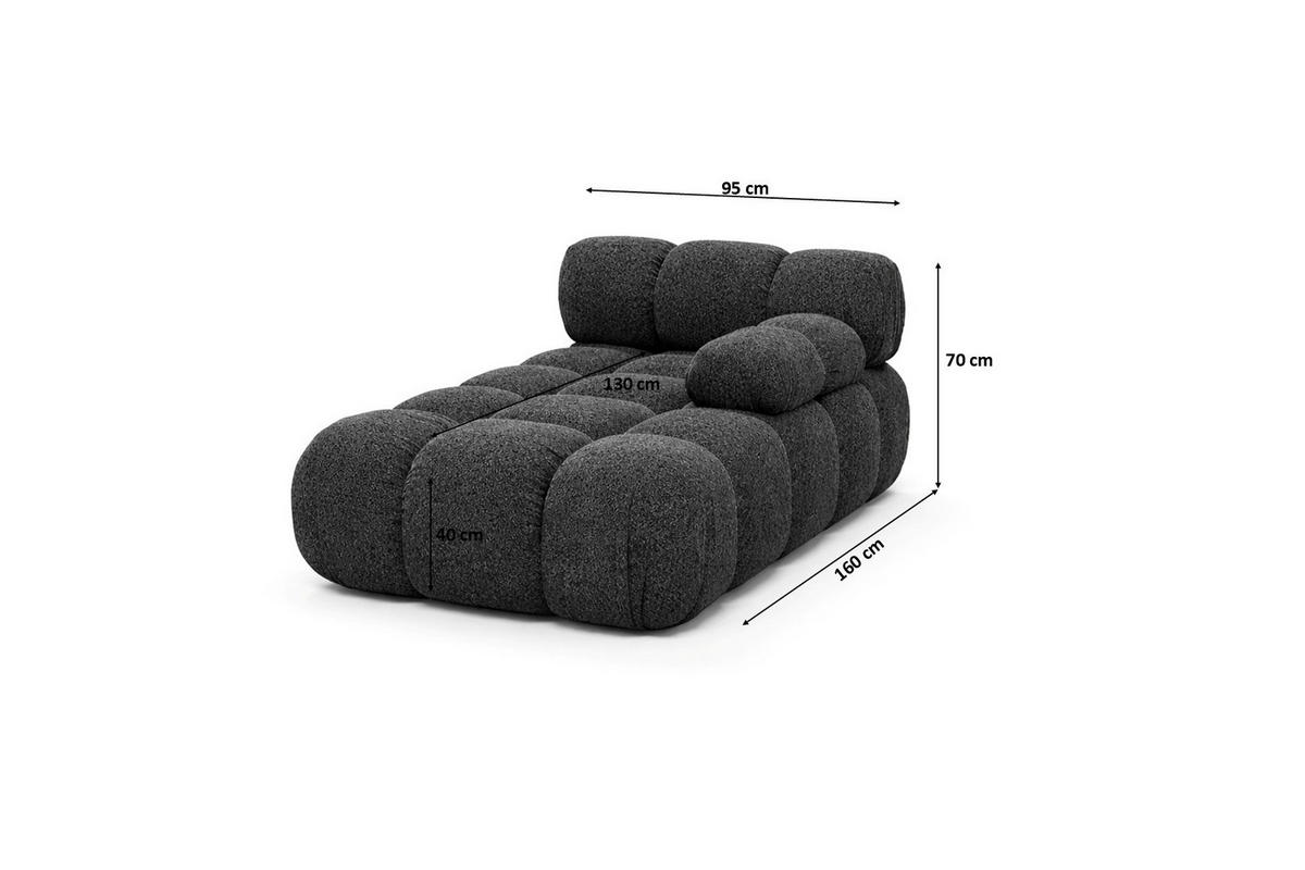 CHAISELONGUE Modular, Bouclé-Stoff Abriamo, Graphit, Rechts, Selia - Graphitfarben/Grau, Holz (95/70/160cm) - Kaiser Möbel
