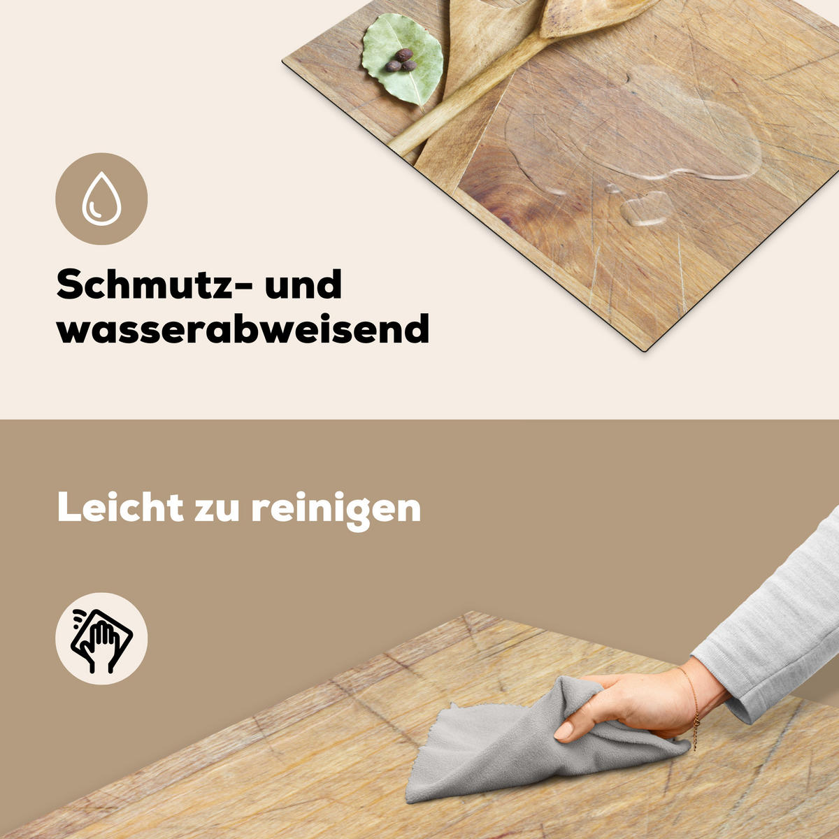 HERDABDECKPLATTE Holz - Löffel - Braun - Smiley 65x52 cm - Hellbraun, Kunststoff (65/52/0.2cm) - MuchoWow