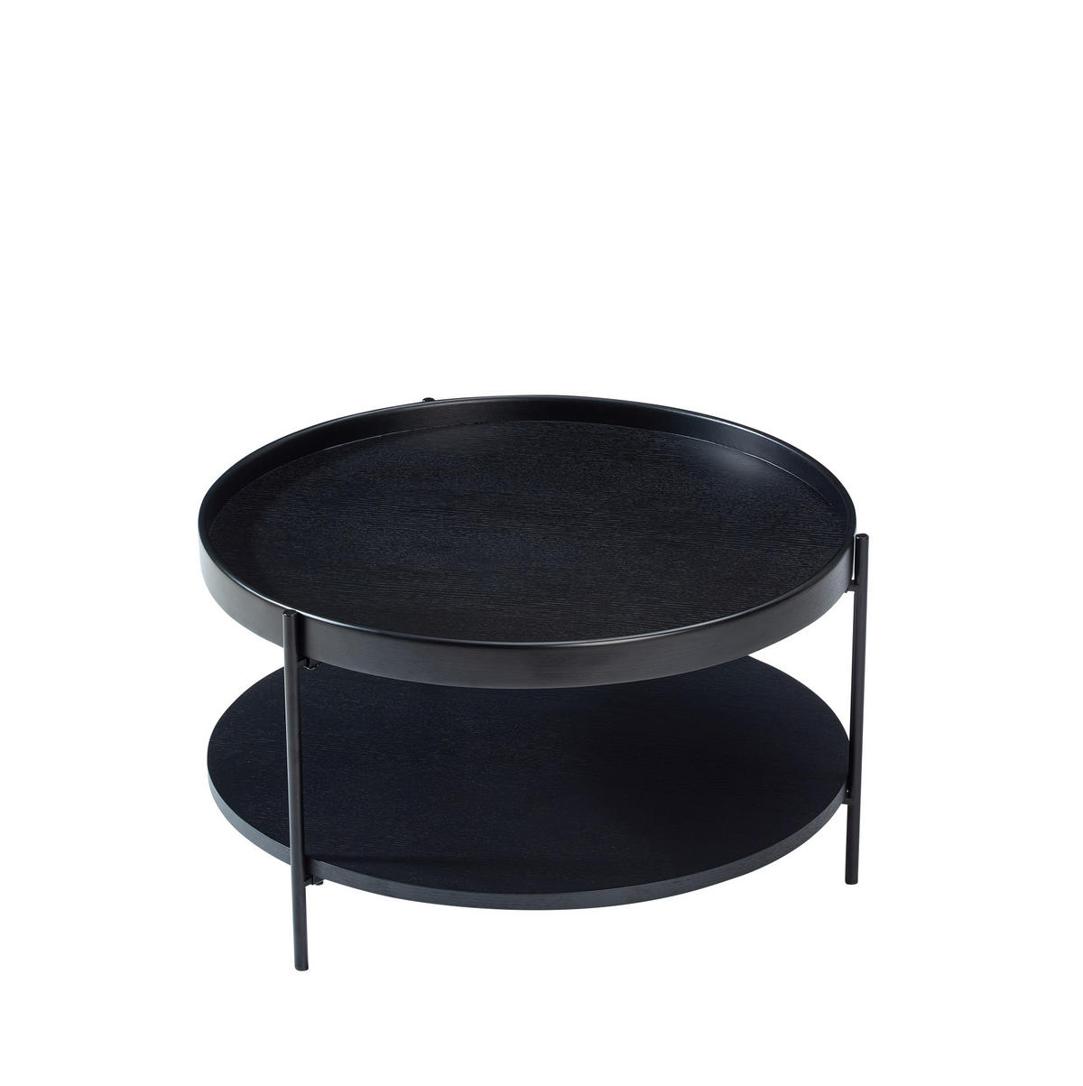 COUCHTISCH 69/69/38 cm mit 2 Ablagen und Metallgestell aus Massivholz und MDF, Schwarz - Schwarz, Holzwerkstoff (69/69/38cm) - Redom