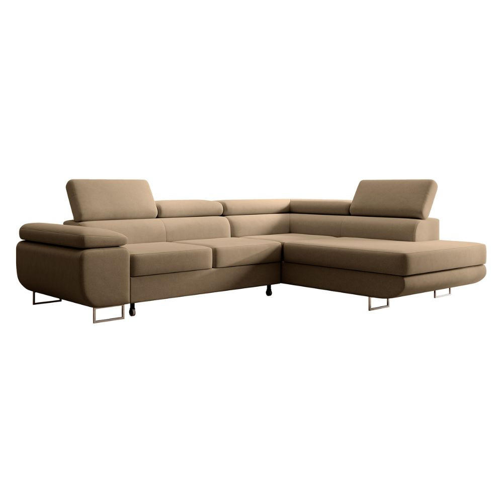 ECKSOFA Stevil Beige Velours - Beige/Silberfarben, Textil/Metall (275/203cm) - Selsey