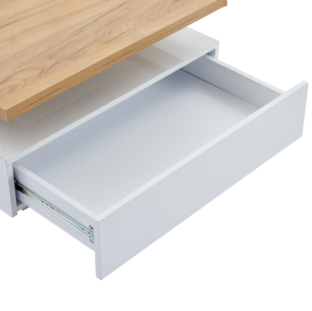 COUCHTISCH 70/70/36 cm mit 360° drehbarer Tischplatte, Schublade und offenem Stauraum, Weiß/Walnuss - Weiß, Holzwerkstoff (70/70/36cm) - Redom