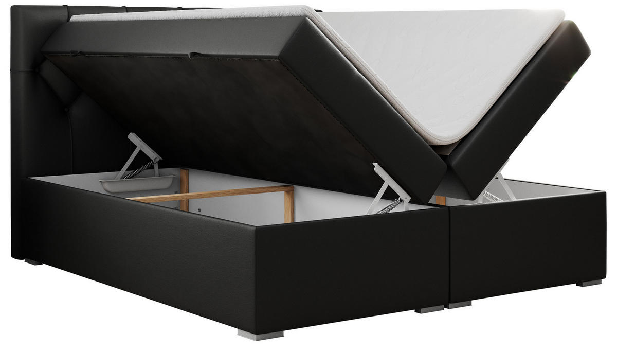 BOXBETT ALDA 180/200 Schwarz Kunstleder - H4 - Schwarz, Holz/Textil (180/200cm) - MKS