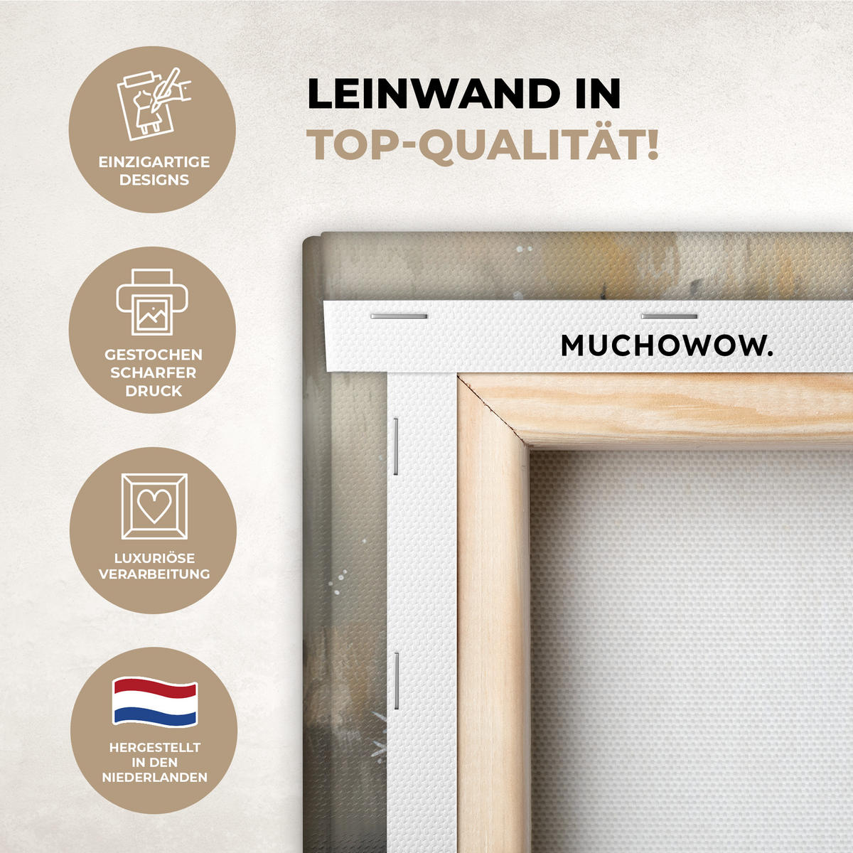 LEINWANDBILD Schneemann - Winter - Schnee - Beige Wanddeko 90x60 cm - Weiß, Textil (90/60cm) - MuchoWow