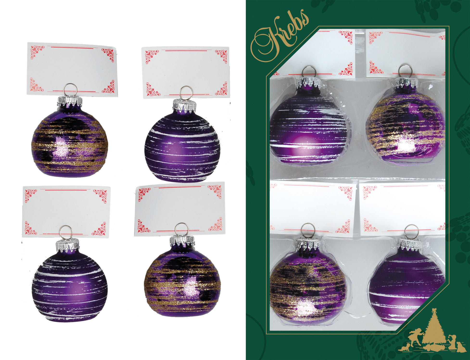 WEIHNACHTSDEKORATION Platzkartenhalter für Feiern Violett 8cm (Glas / 4 Stk.) - Violett, Glas (6/8/6cm) - Krebs Glas Lauscha