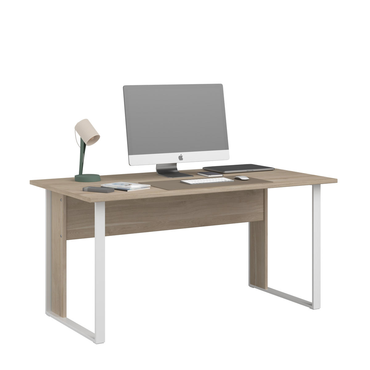 SCHREIBTISCH Büro Start Up 12 in Weiß und Japanischer Eiche – Schreibtisch, Container mit zwei Aktenregalen und Aufsatzregal - Braun, Holzwerkstoff (120/80/200cm)