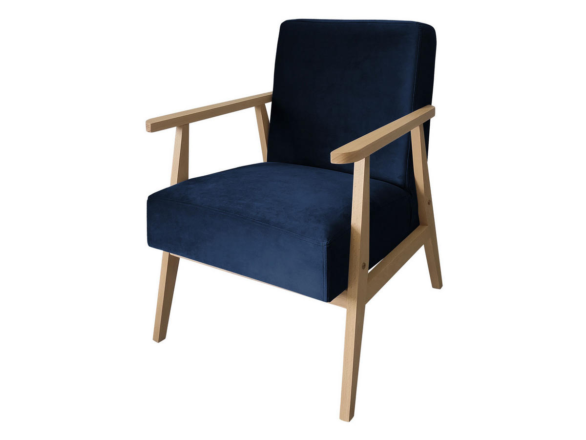 SESSEL Retro - Blau/Naturfarben, Holz/Textil (59/76/67cm) - MIRJAN24