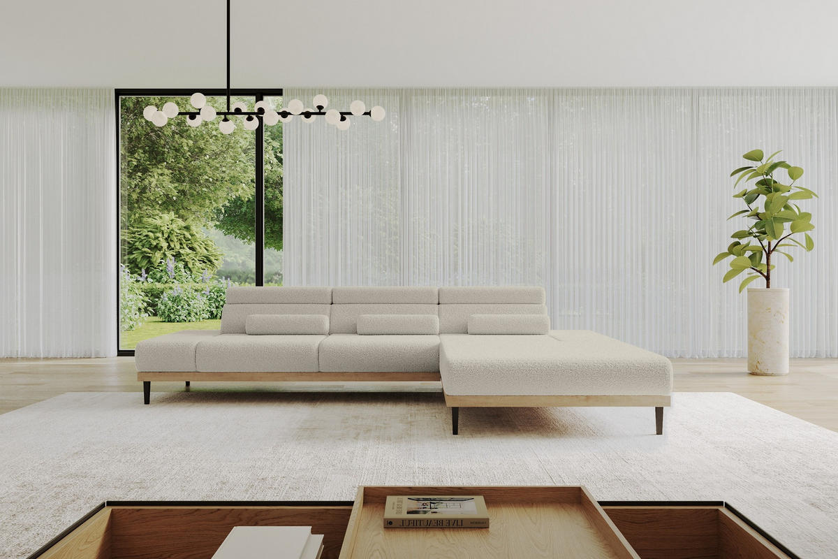 ELEKTRISCHES ECKSOFA Rechts MONA 316x205x85 Beige Bouclé - Greige/Beige, Holzwerkstoff/Textil (316/205cm) - ALTDECOR