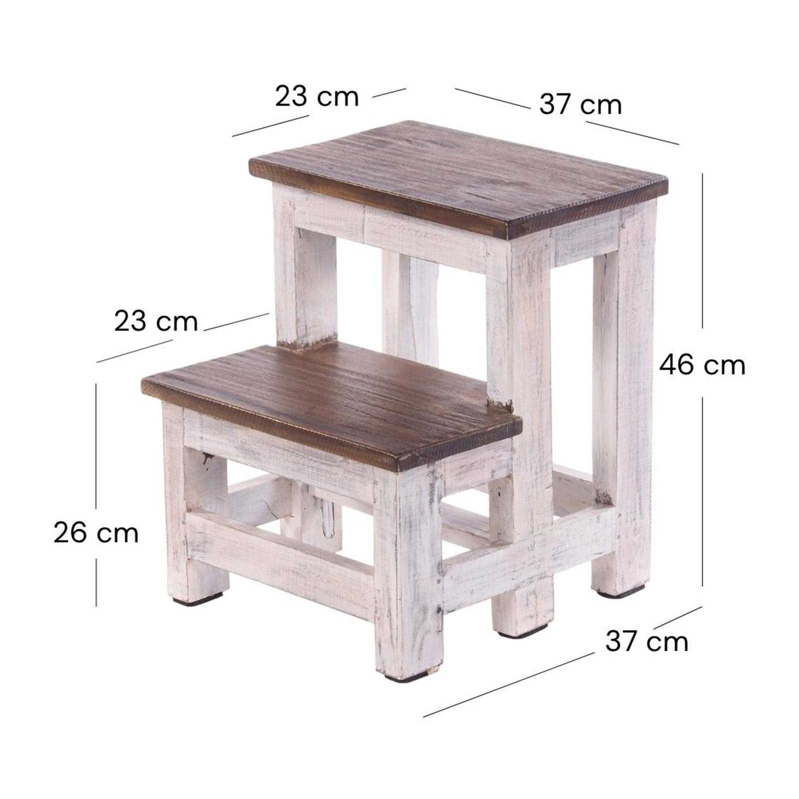 TRITTLEITER STEP Recyclingholz zweistufig 05 weiß-natur - Multicolor, Holz (37/46/37cm) - DESIGN DELIGHTS