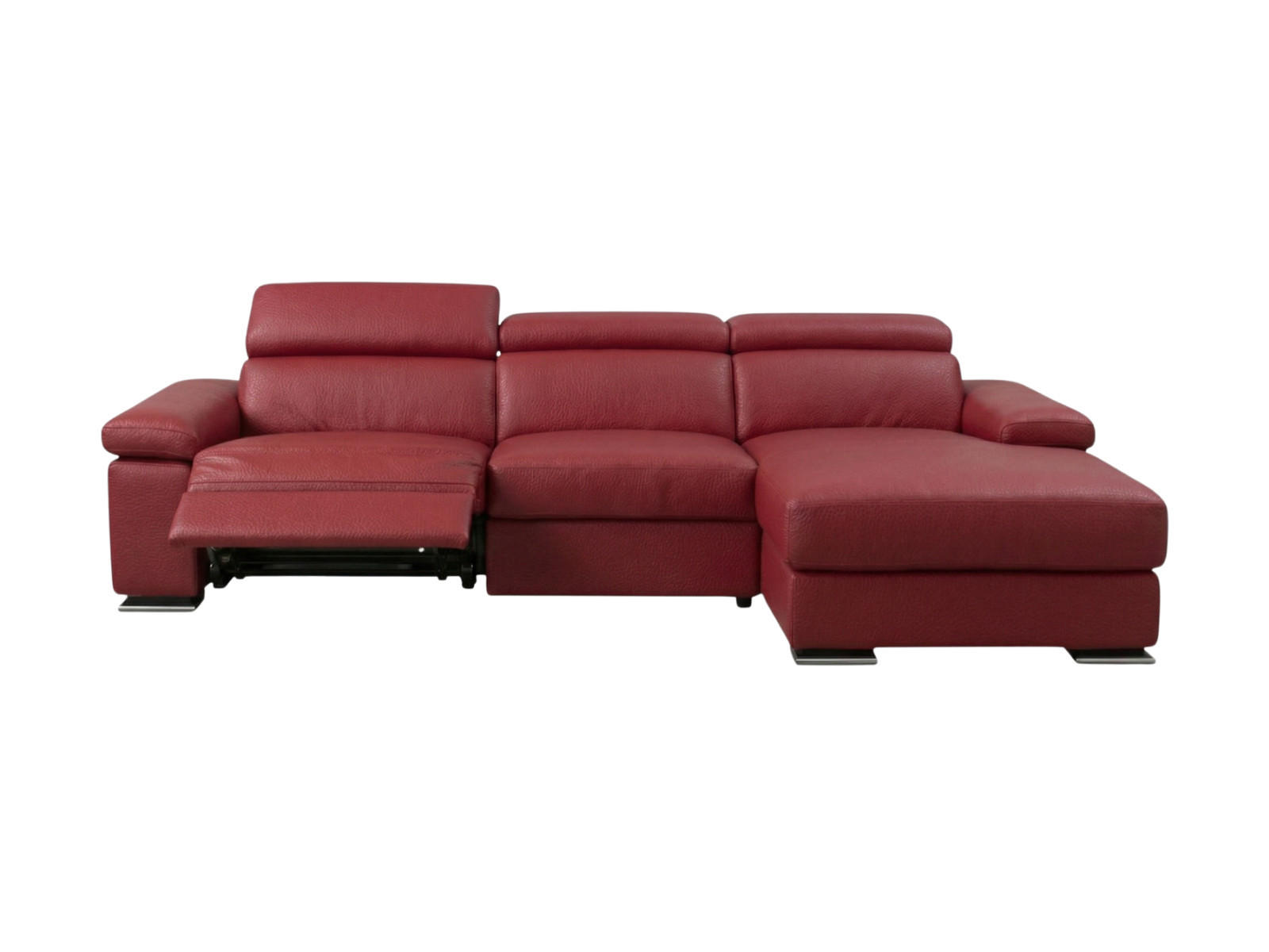 ECKSOFA Plutone Echtleder mit 1 x Relaxfunktion Rot - Rot, Leder/Metall (165/286cm)