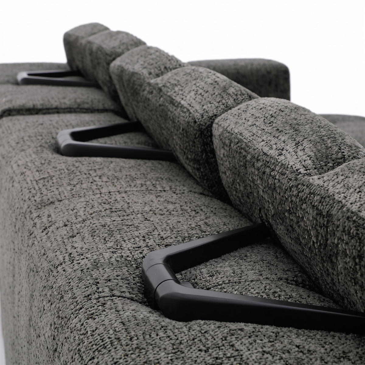 ECKSOFA TENDER Rechts mit Schlaffunktion und Verstellbare Kopfstützen, Chenille dunkelgrau - Dunkelgrau/Schwarz, Holz/Kunststoff (176/315cm) - Muffo