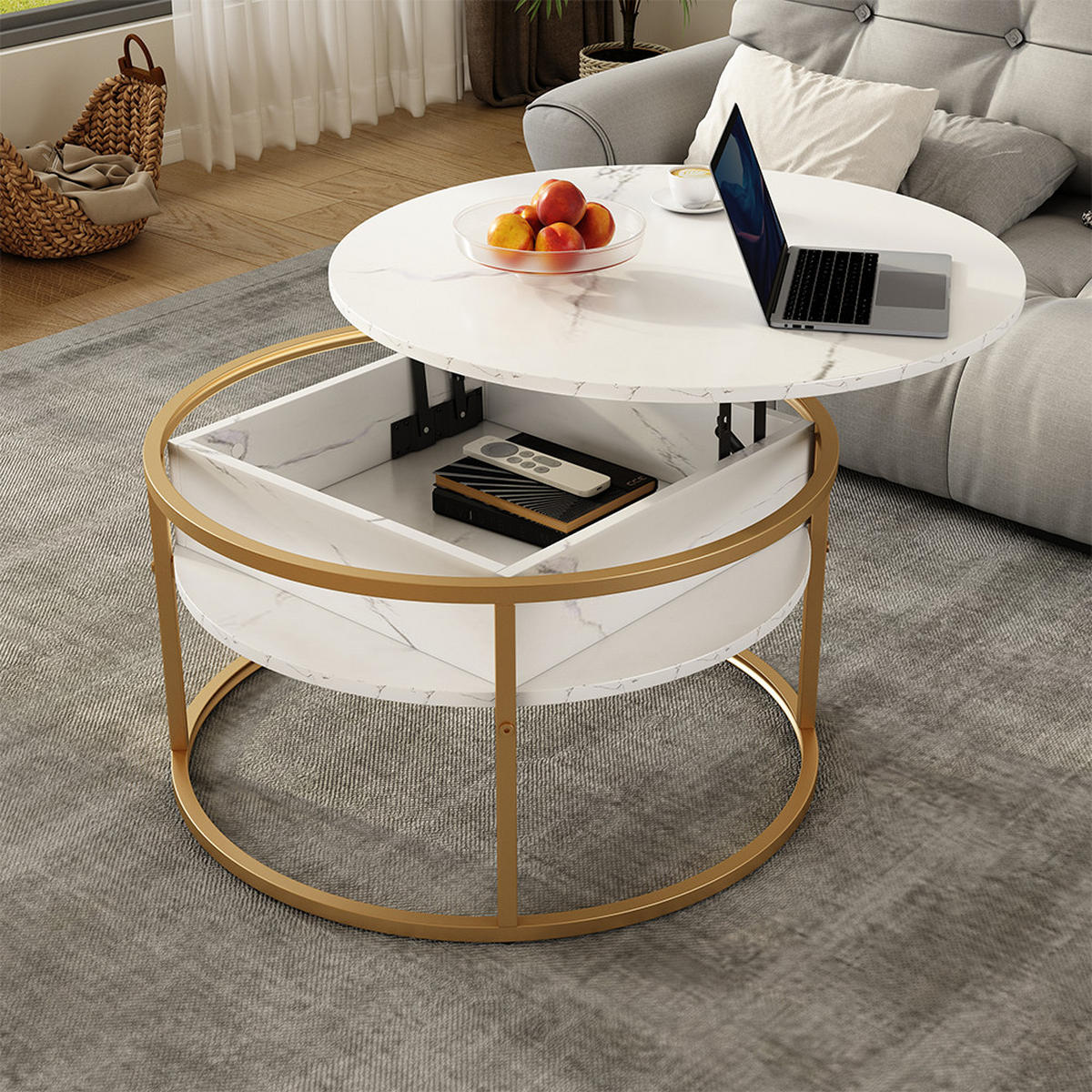 COUCHTISCH Marlo Weiß/Gold 77 x 77 cm - Goldfarben/Weiß, Holzwerkstoff (77/77/52cm) - Vicco