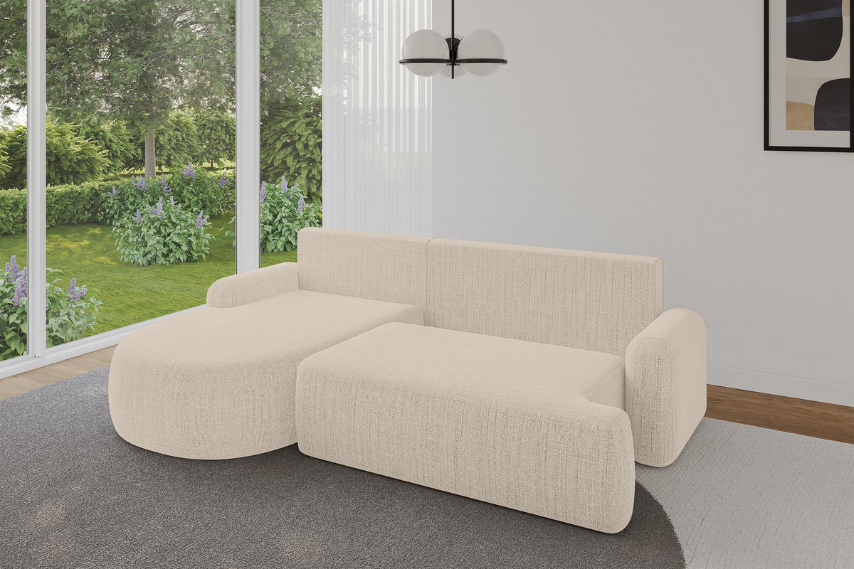 ECKSOFA mit Schlaffunktion und Bettkasten LIRA-L - 264x172x89 Beige - Beige, Holzwerkstoff/Textil (264/172cm) - ALTDECOR