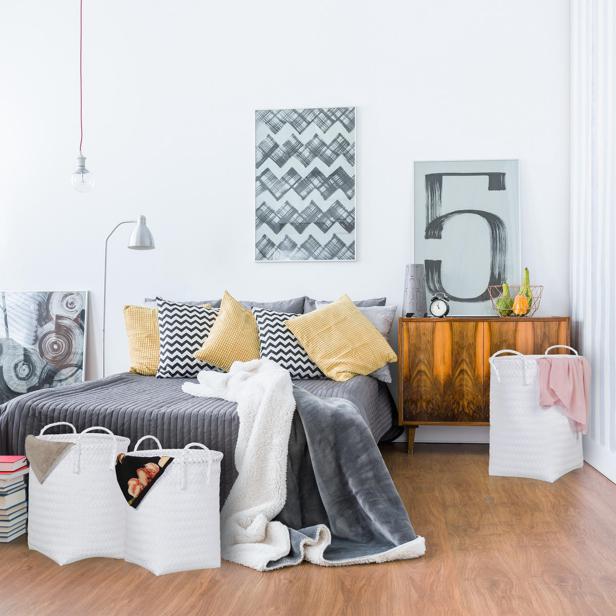 3XWÄSCHEKORB - Multicolor, Kunststoff/Metall (35/36.5/46.5cm) - Relaxdays