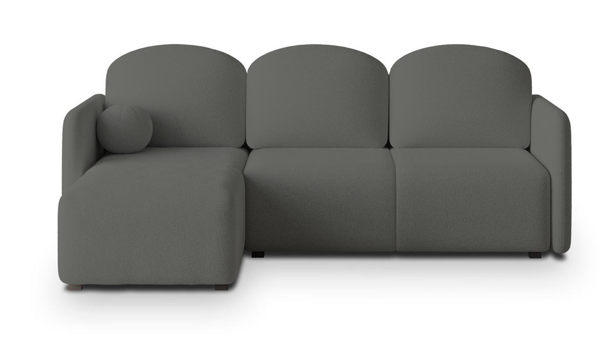 ECKSOFA SUVINO Grau Boucle-Stoff mit Schlaffunktion - Grau, Holz (230/143cm) - MASSENO