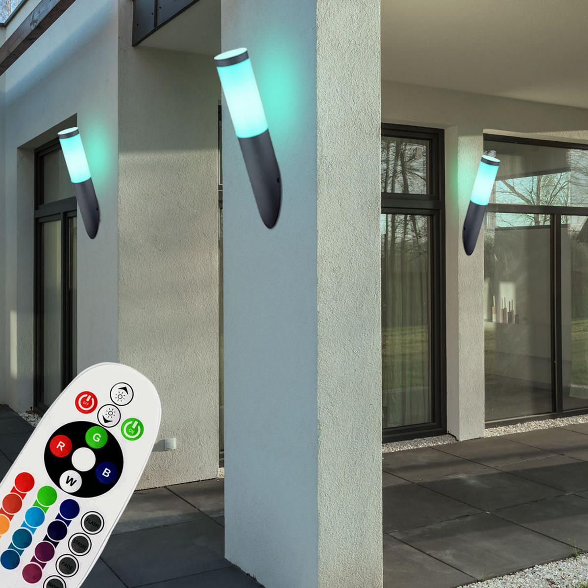 RGB LED AUSSEN-WANDLEUCHTE Edelstahl Anthrazit 2er Set - Anthrazit, Metall (7.6/39/17cm) - Globo Lighting