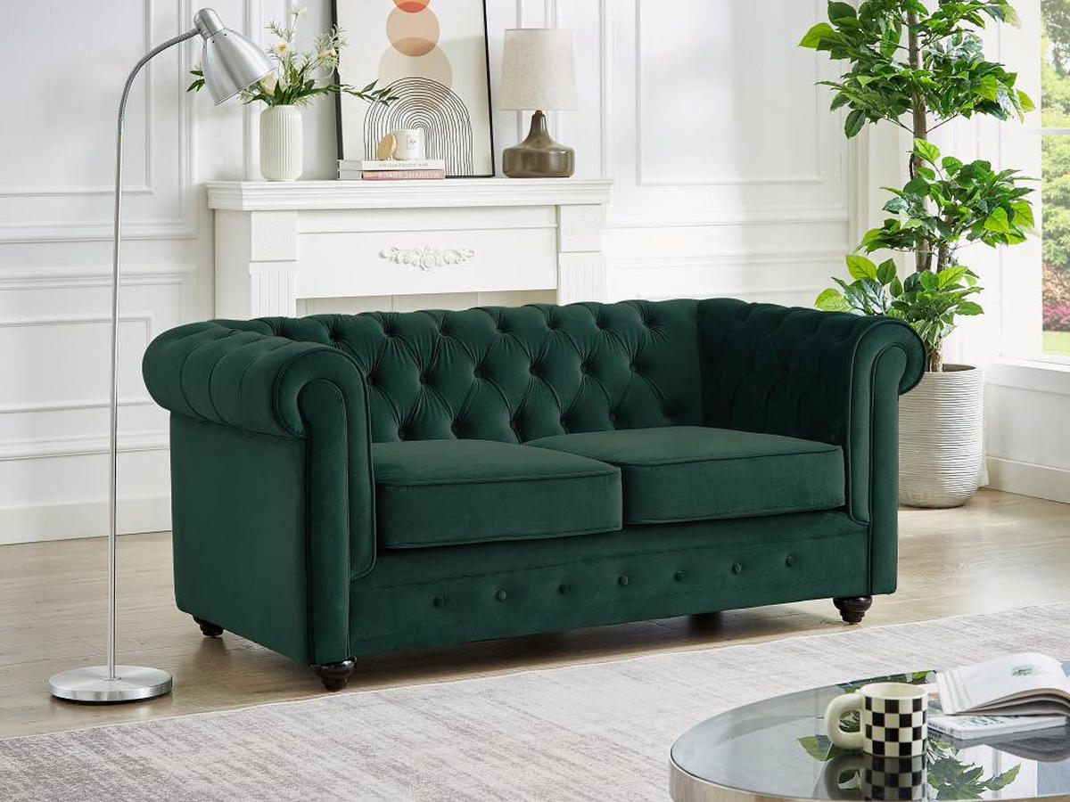 SOFA 2-Sitzer - Samt - Grün - CHESTERFIELD - Grün, Textil (88/72/168cm) - Vente-Unique