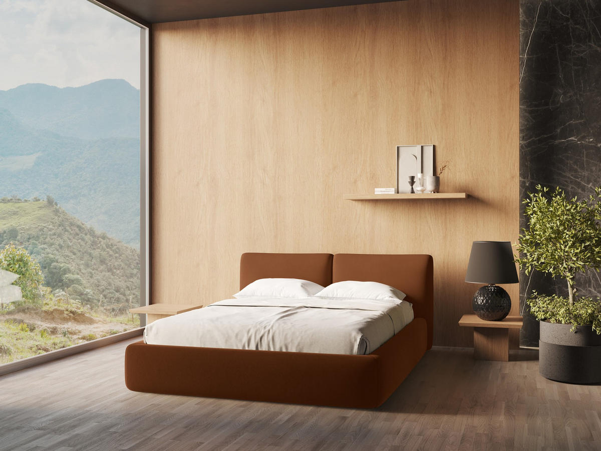 POLSTERBETT mit Bettkasten und Lattenrost 160x228 Orange - Terracotta/Schwarz, Kunststoff/Textil (140/200cm) - Makamii