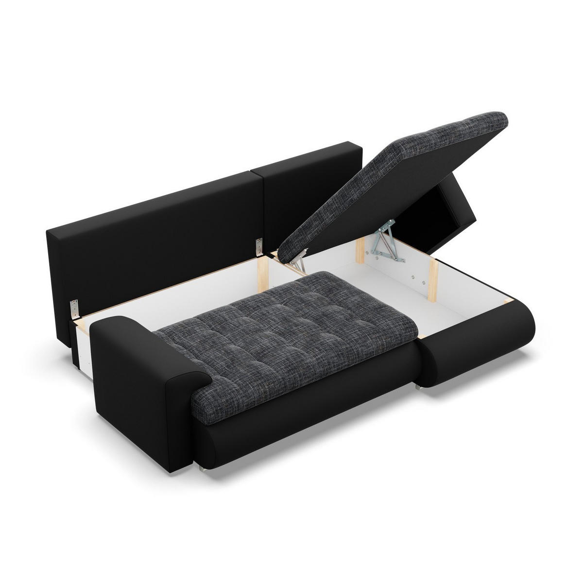 ECKSOFA RECHTS MIT SCHLAFFUNKTION FORESTA, Schwarz + Schwarz - Schwarz, Textil (230/159cm) - Mebligo