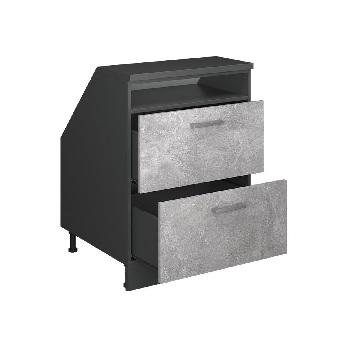 KUHINJSKI ORMAR ZA KOSINE KROVA R-Line Beton 60 cm s 2 ladice, korpus ormara dubine 60 cm - siva/antracit, drvni materijal (60/83.8/60cm) - Vicco