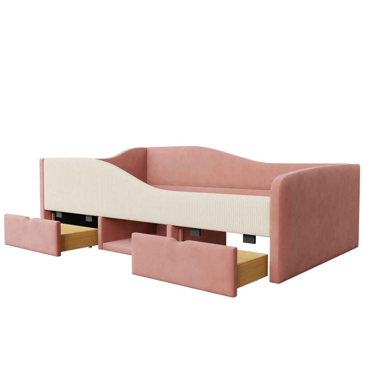 POLSTERBETT aus Samt 90x190 cm Rosa/Cremeweiß mit Schutzgitter, 2 Schubladen und Stauraum - Rosa, Textil (90/190cm) - Modfu