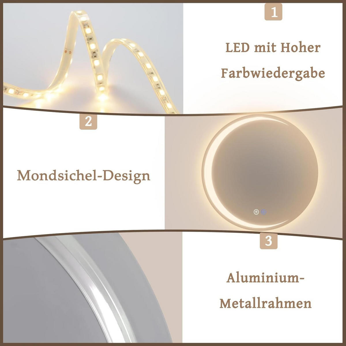 BADSPIEGEL Modern Linas 80/80/2.4 cm - Silberfarben, Metall (80/2.4/80cm) - ZMH