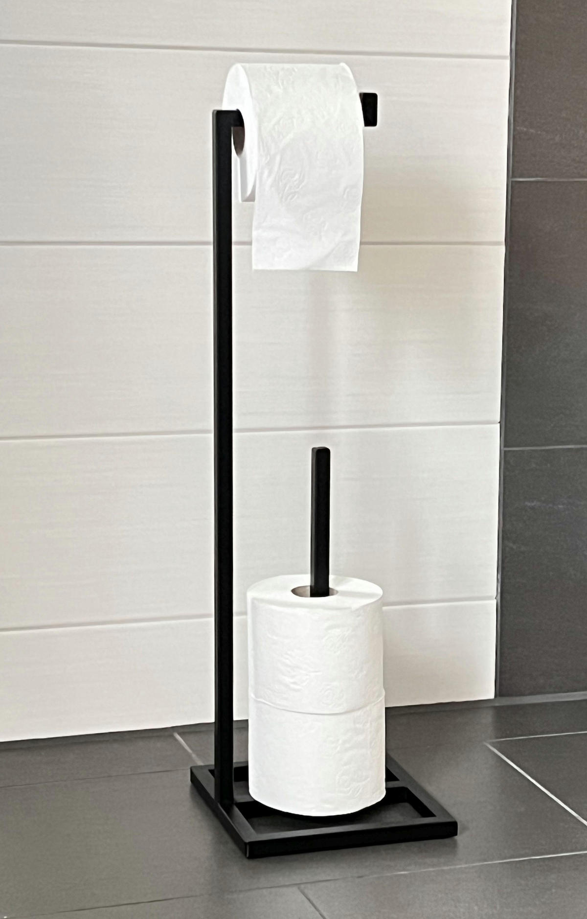 TOILETTENPAPIERHALTER Stehend Schwarz Metall 96459 - Schwarz, Metall (20/70/20cm) - DanDiBo