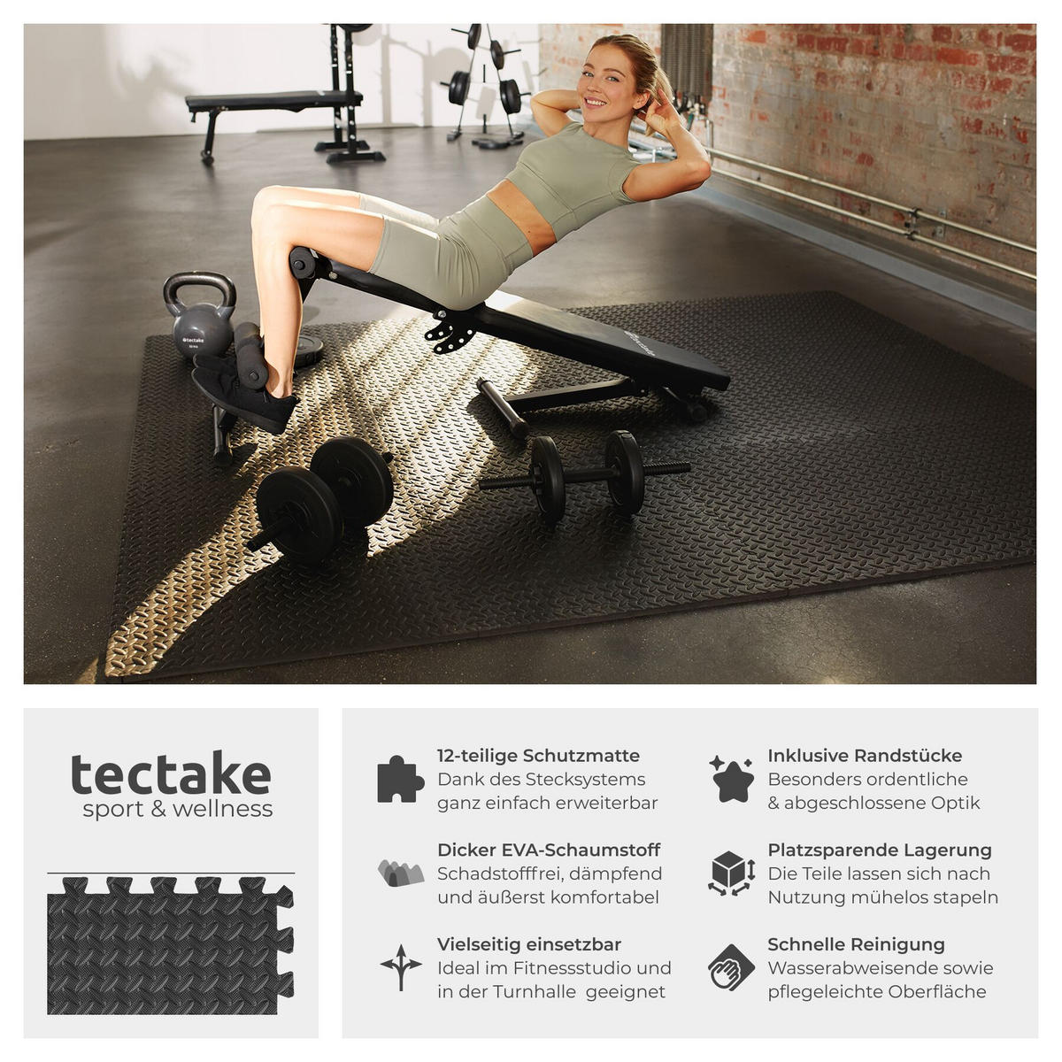 SCHUTZMATTENSET , leichte Reinigung und flexibel erweiterbar, schwarz - Schwarz, Kunststoff (124/307cm) - tectake