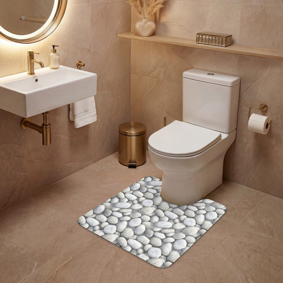 WC PŘEDLOŽKA Kameny - šedé - oválné 55x60 cm - světle šedá, textil/plast (55/1cm) - OnlyWow