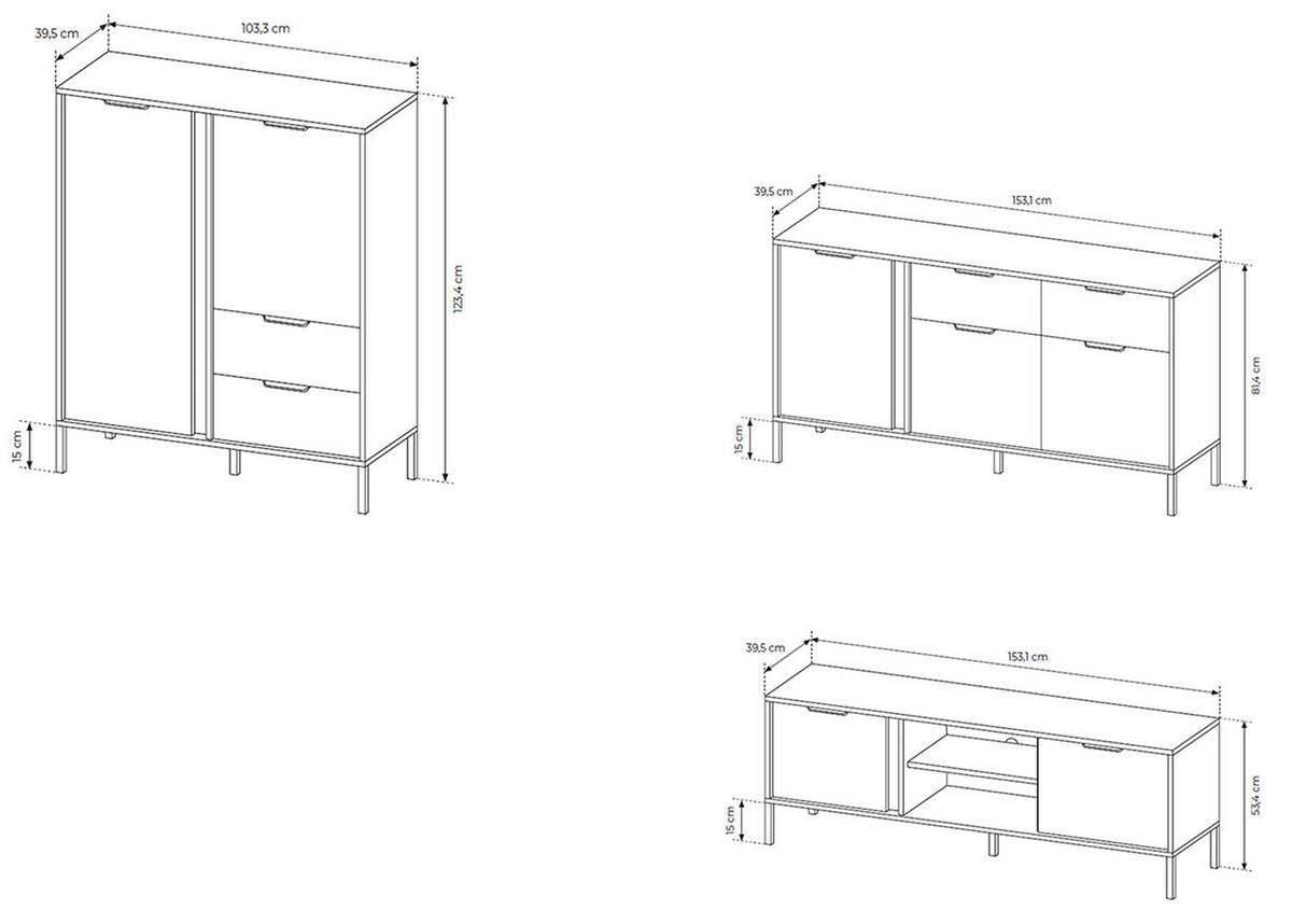WOHNZIMMER-SET Lars anthrazit / gold 3-teilig - Anthrazit/Goldfarben, Holz/Holzwerkstoff (410/123/40cm) - Feldmann-Wohnen