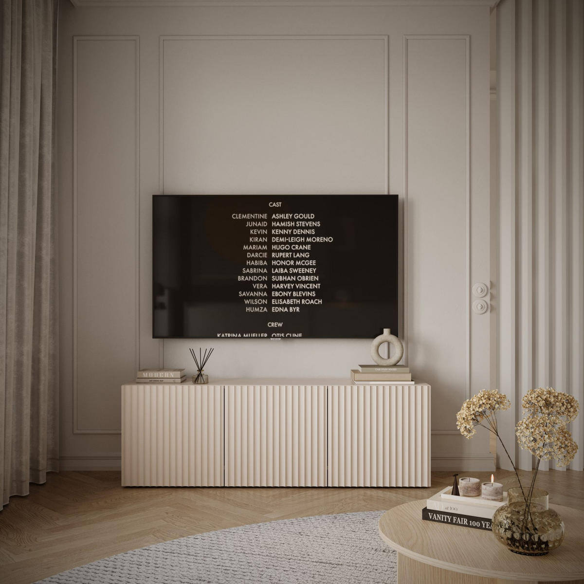 TV stolík Sunds kašmírovo béžový 150/49/35 cm - béžová, kompozitné drevo (150/49/35cm) - Selsey