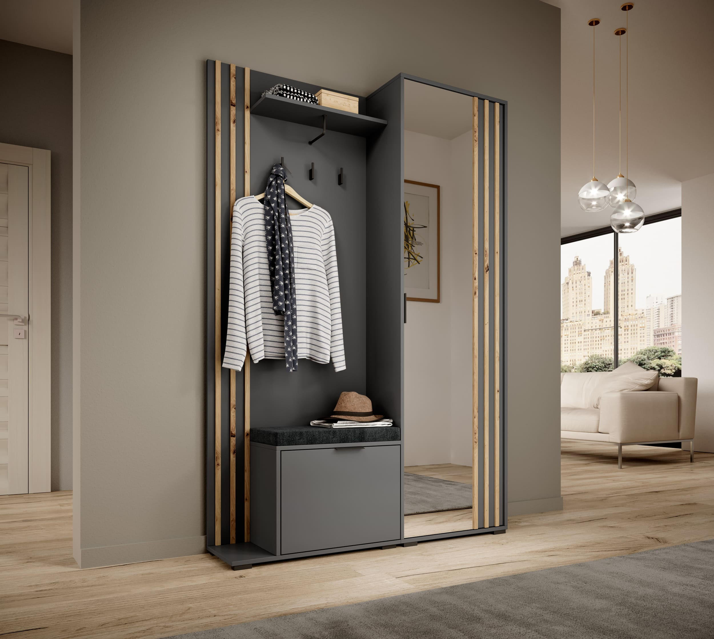 Thumbnail - Garderobenschrank, Schwarz, Holzwerkstoff, Rechteckig, 135x197x40 cm, Garderobe, Garderobenschränke