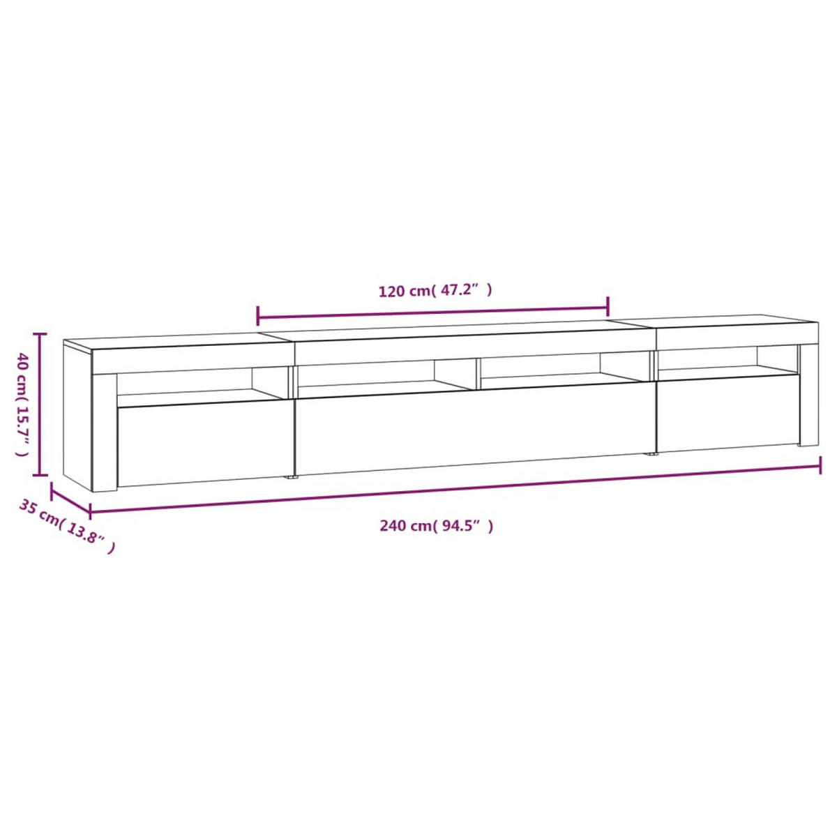 TV-SCHRANK Mit Led-Leuchten Weiss 240/35/40 Cm - Weiß, Holzwerkstoff (35/40/240cm) - vidaXL