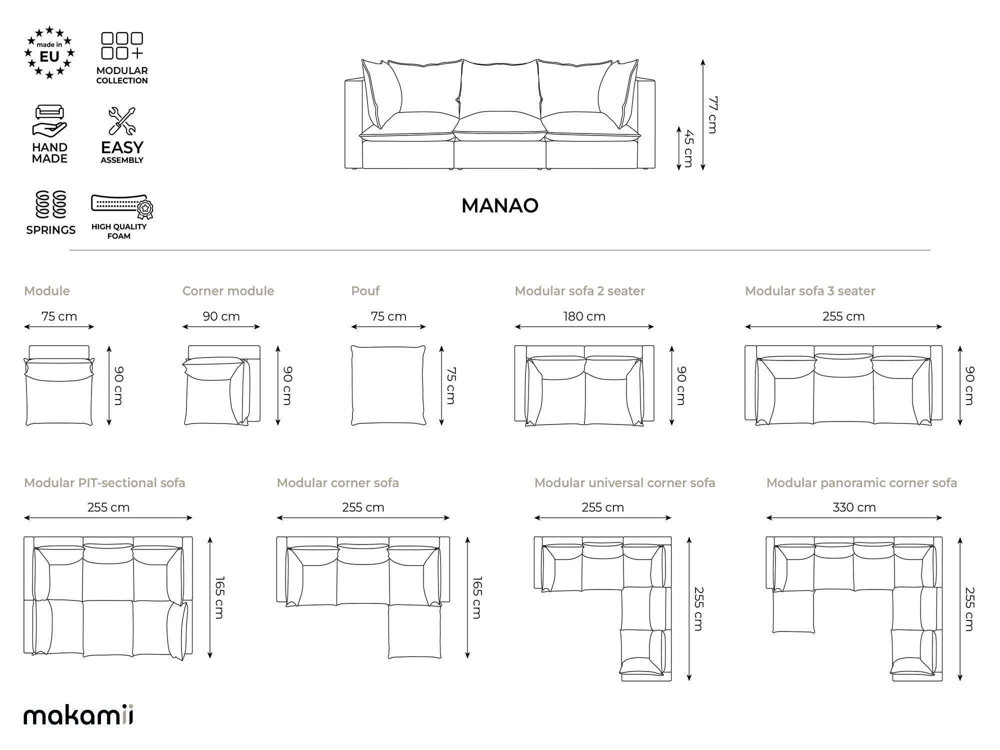 Thumbnail - Makamii Sofaelement, Schwarz, Textil, 1-Sitzer, 90x77x90 cm, Hergestellt in Europa, Oeko-Tex®, Wohnzimmer, Sofas & Couch...