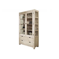 VITRINE Akazie 110x45x200 white stone getüncht NATURE WHITE #65 - Beige, Holz (110/200/45cm) - Massivmoebel24