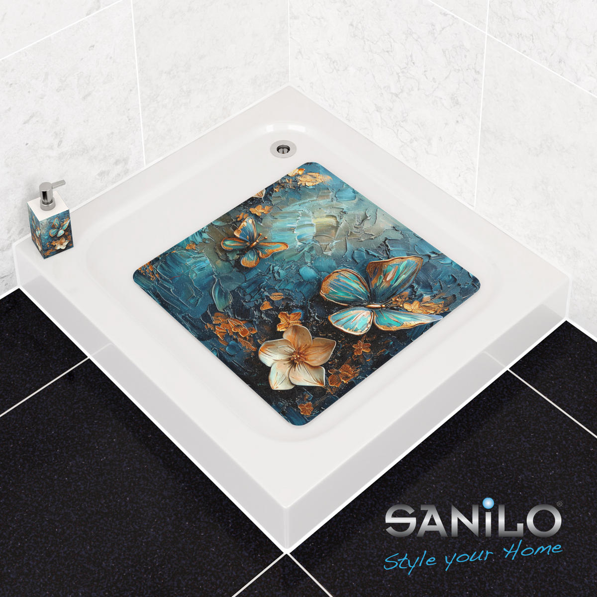BADEMATTE Mariposa - Blau, Kunststoff (53/53cm) - Sanilo
