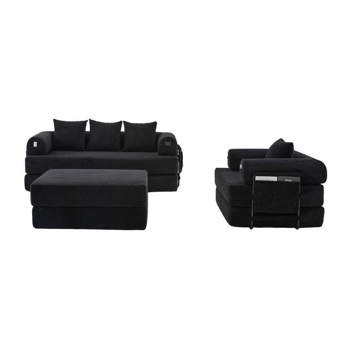 SITZGARNITUR DE-33801 modular mit Hocker Schwarz - Schwarz, Metall (200/67/190cm) - ComfortXL