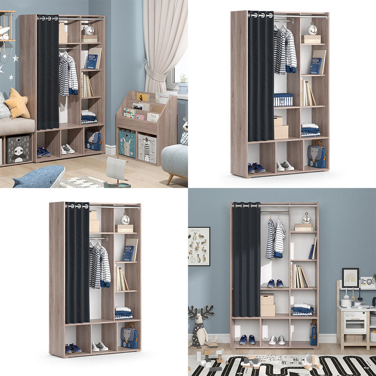 KINDERKLEIDERSCHRANK Luigi Sonoma 105.8 x 178.1 cm mit Vorhang-Kleiderstange - Sonoma Eiche, Holzwerkstoff (105.8/178.1/38cm) - Vicco