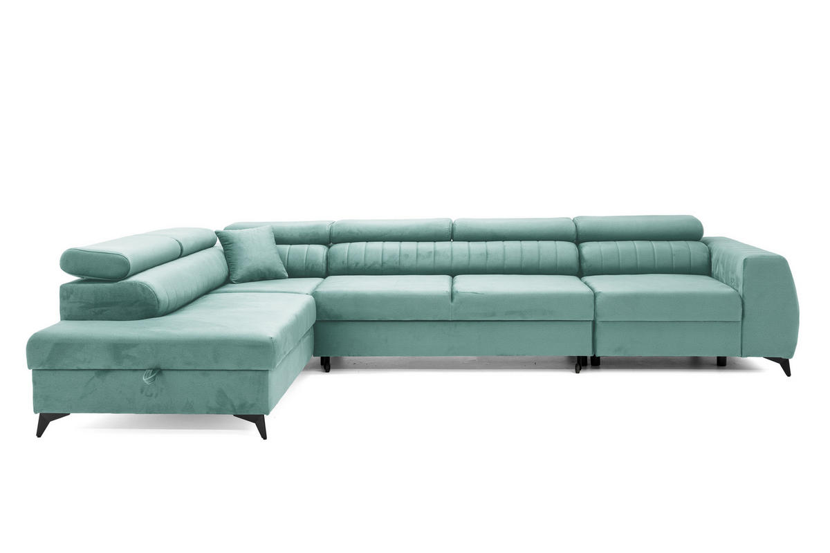ECKSOFA PIERO MAXI Links mit Schlaffunktion 195x125 Velours Türkis - Türkis/Schwarz, Holz/Textil (350/203cm) - Muffo